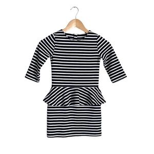 H&M Girls Striped Peplum 3/4 Sleeve Dress 6-8 Blue White